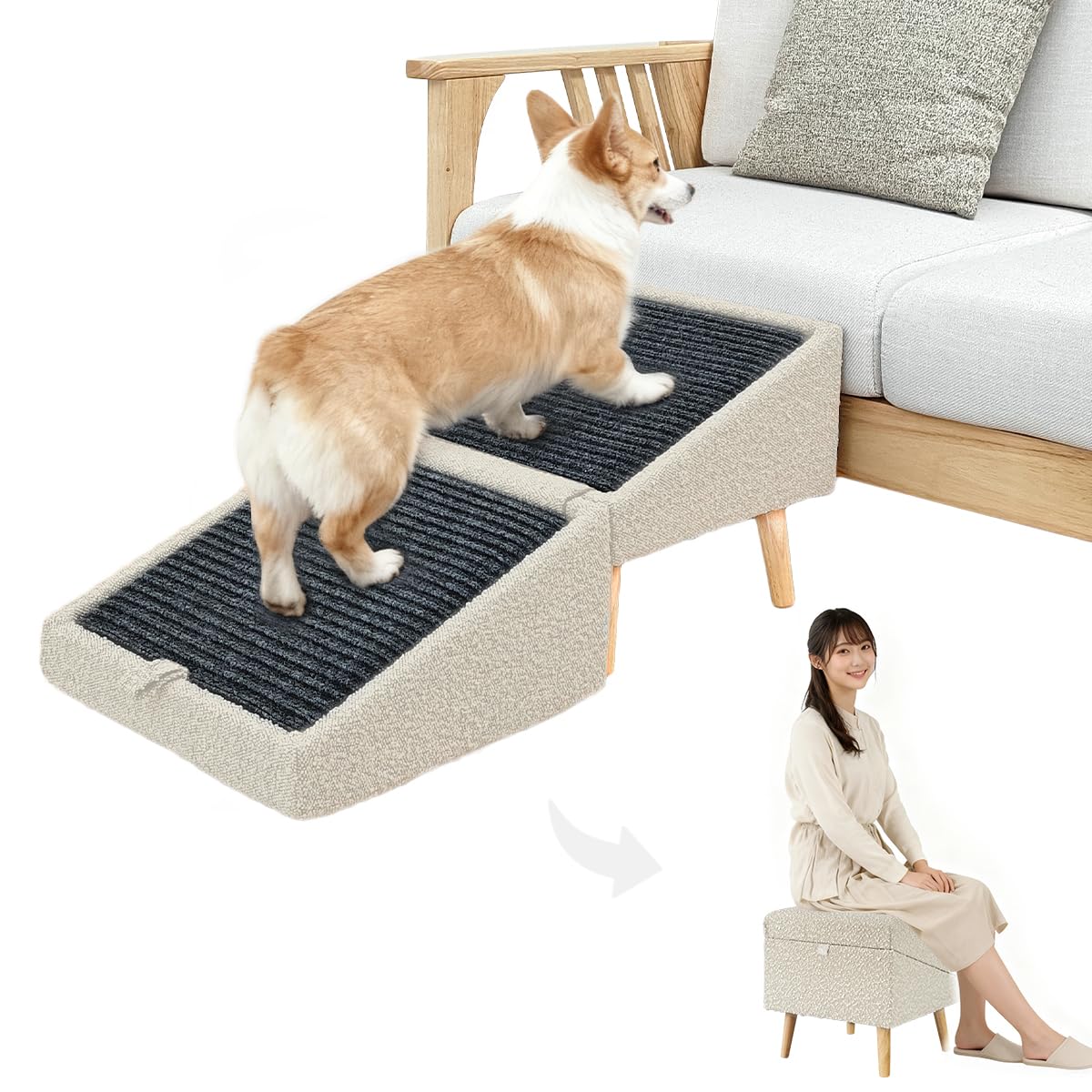 Amazon | ドッグスロープ 犬 階段 1秒切替 2in1 高さ33/40cm 幅40